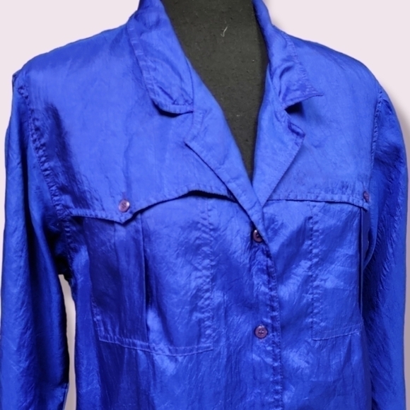 Ashleigh Morgan Royal Blue Crinkled Fabric Button-Up Women's Top, Size 10 - Picture 2 of 7
